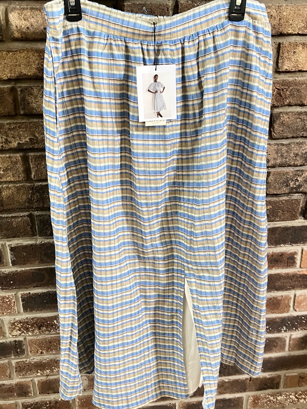 Nation LTD Blue and Cream Striped Maxi Skirt with Front Slit